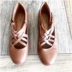 Rockport Cobblestone Strappy Jewett Round Toe Wedge Tan Leather Size 7.5